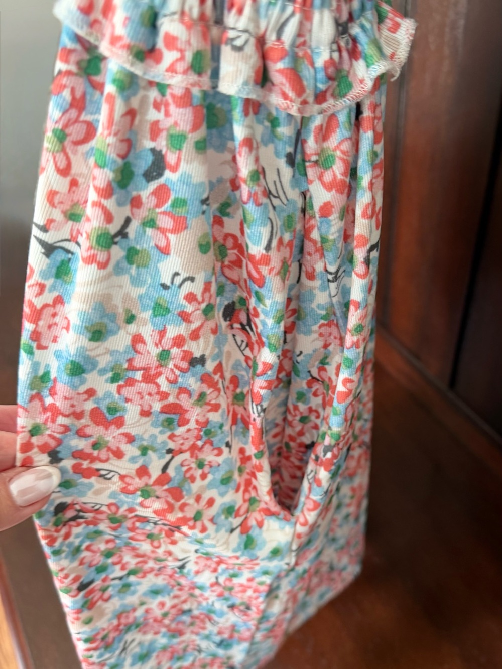 Smocked Floral Sundress Romper in Touquise Peach and White - Picture 6 of 9